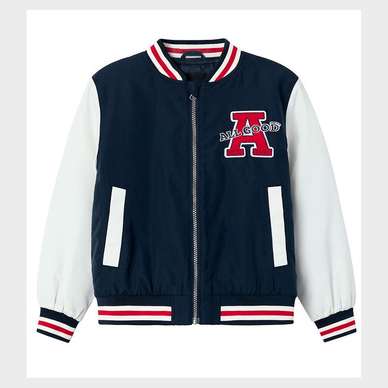 Name It Bomberjakke - NmnMain - Dark Sapphire/Hvid m. Rd