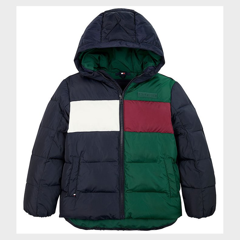 Tommy Hilfiger Dynejakke - Colorblock - Ornamental Green/Rouge/B