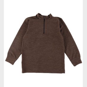 Joha Bluse - Uld - Zipper - Mrkebrun