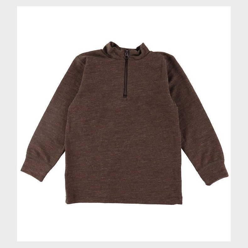 Joha Bluse - Uld - Zipper - Mrkebrun