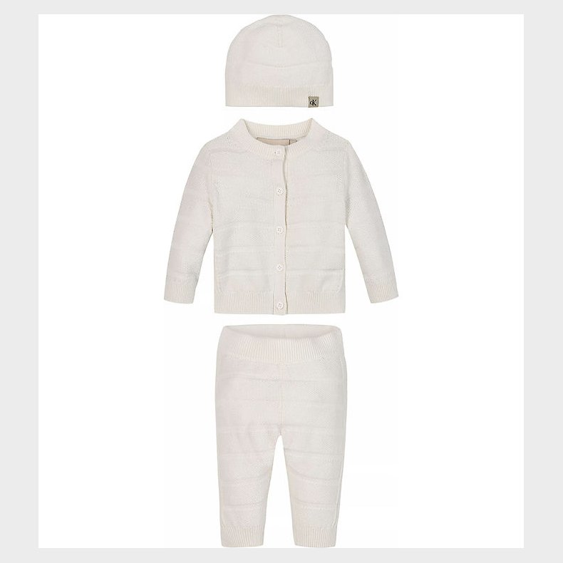 Calvin Klein St - Cardigan/Bukser/Hat - Rib Strik - Ivory