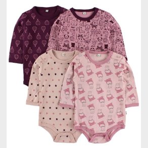 Pippi Bodyer L/ - 4-pak - Rosa/Lilla m. Mnster
