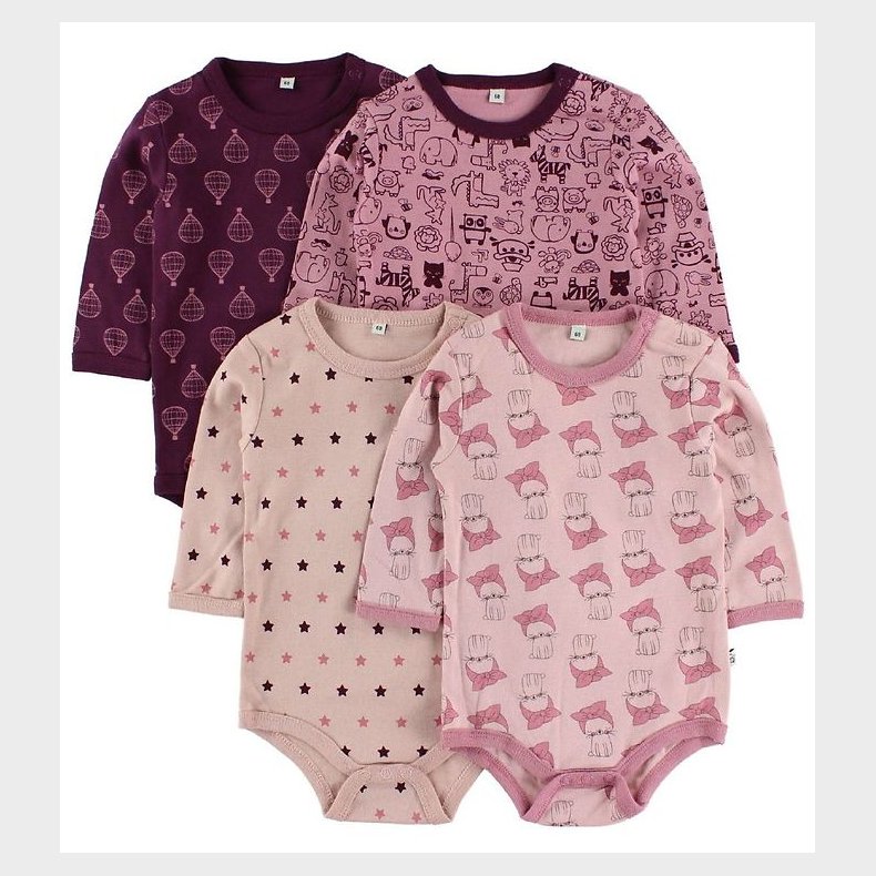 Pippi Bodyer L/ - 4-pak - Rosa/Lilla m. Mnster