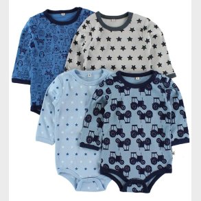 Pippi Bodyer L/� - 4-pak - Bl�/Lysebl� m. M�nster