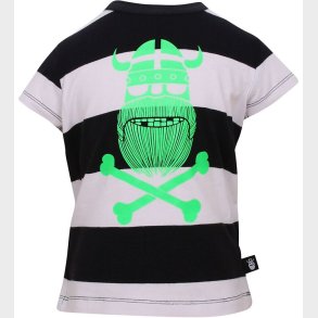 Danef T-shirt - Sort/Hvid stribet m. neongrn viking