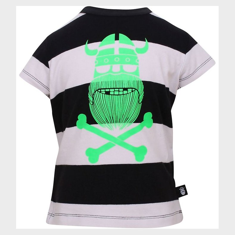 Danef T-shirt - Sort/Hvid stribet m. neongrn viking