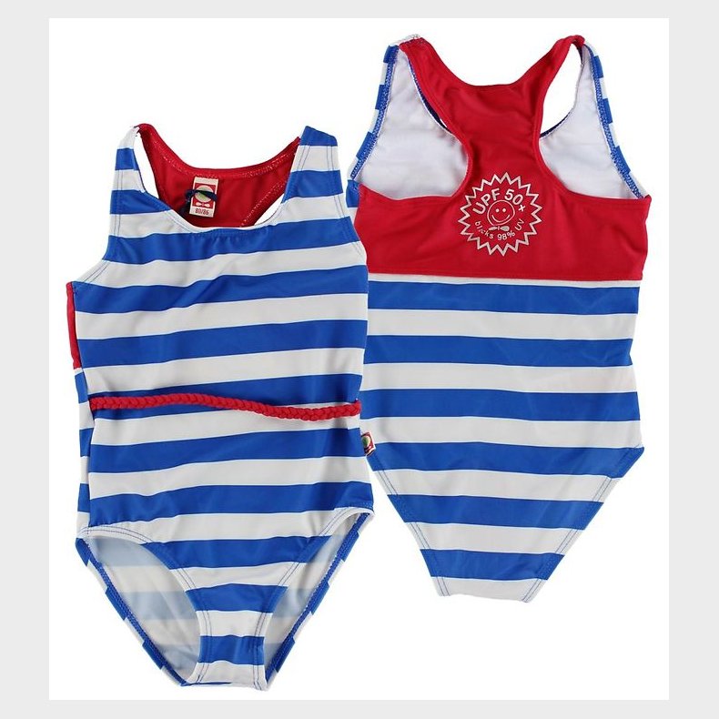 Katvig Classics Badedragt - UV50+ - Bl/Hvidstribet m. Rd