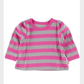 Katvig Bluse m. Puffrmer - Pink/Grstribet