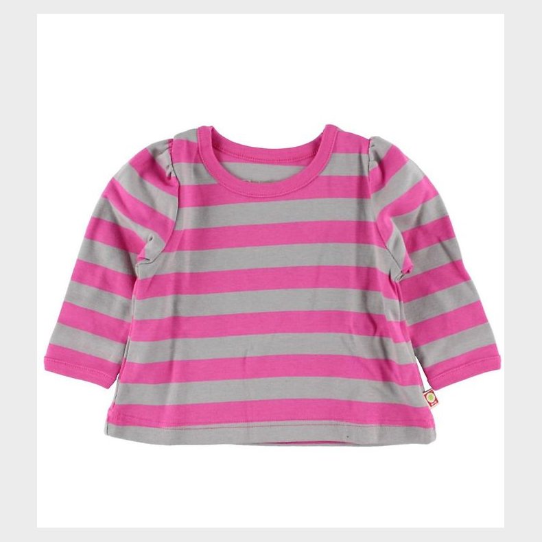 Katvig Bluse m. Puffrmer - Pink/Grstribet