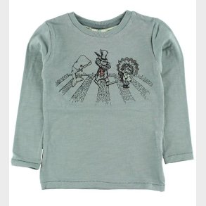 En Fant Bluse - Stvet Grn m. Tre P Stribe