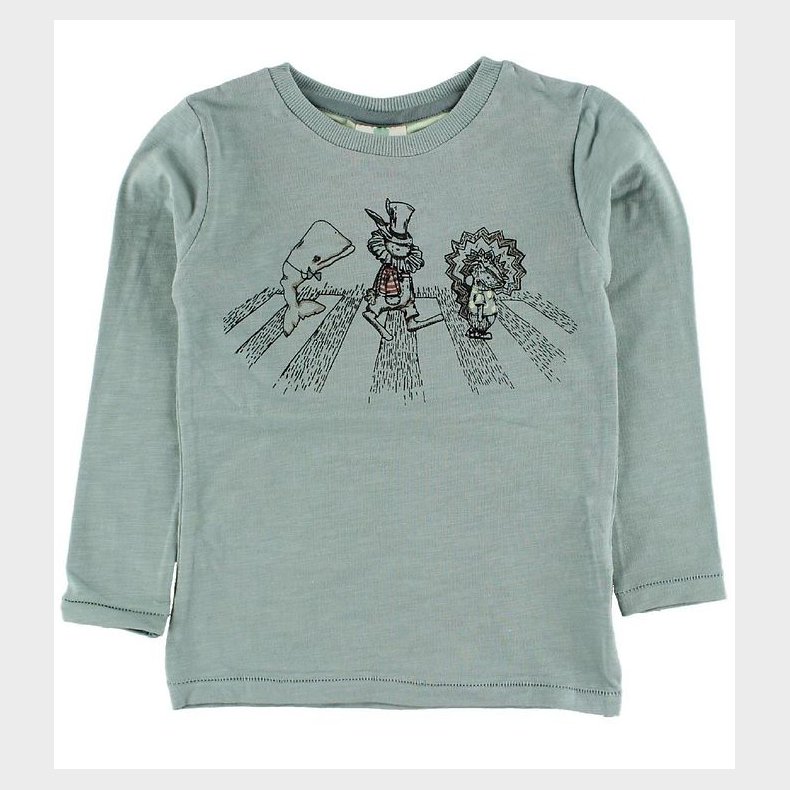 En Fant Bluse - Stvet Grn m. Tre P Stribe