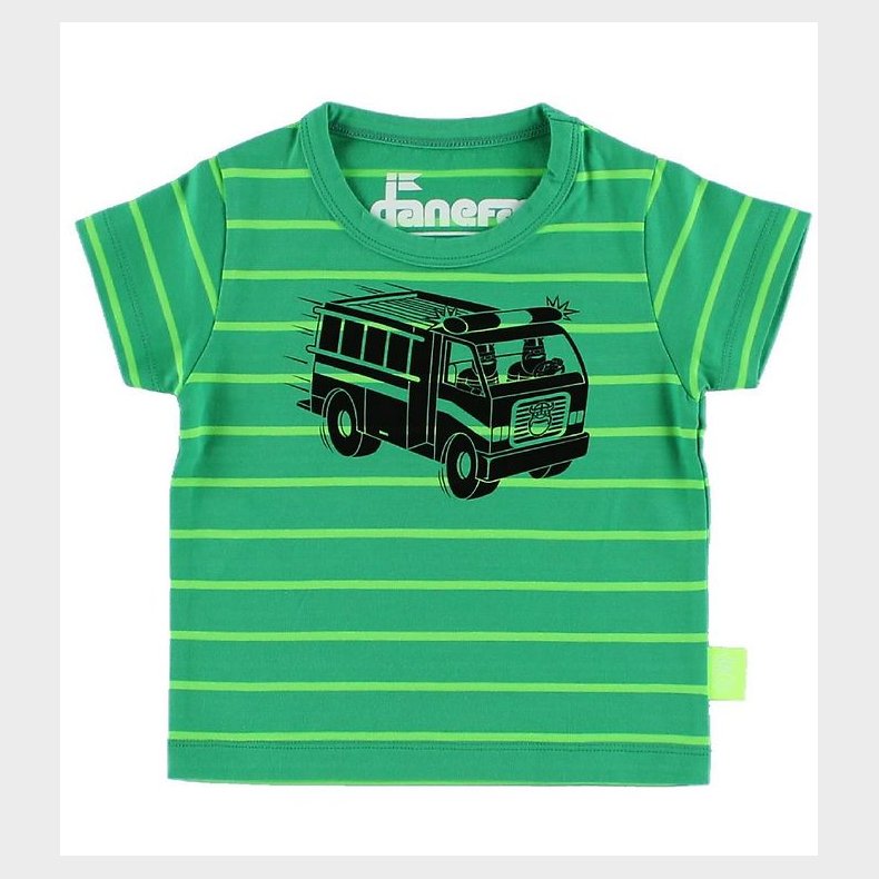 Danef T-shirt - Grnstribet m. Brandbil