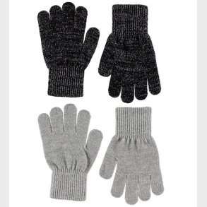 Melton Handsker - 2-pak - Gr/Sort m. Glitter