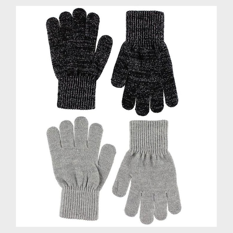 Melton Handsker - 2-pak - Gr/Sort m. Glitter