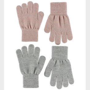 Melton Handsker - 2-pak - Gr/Lyserd m. Glitter