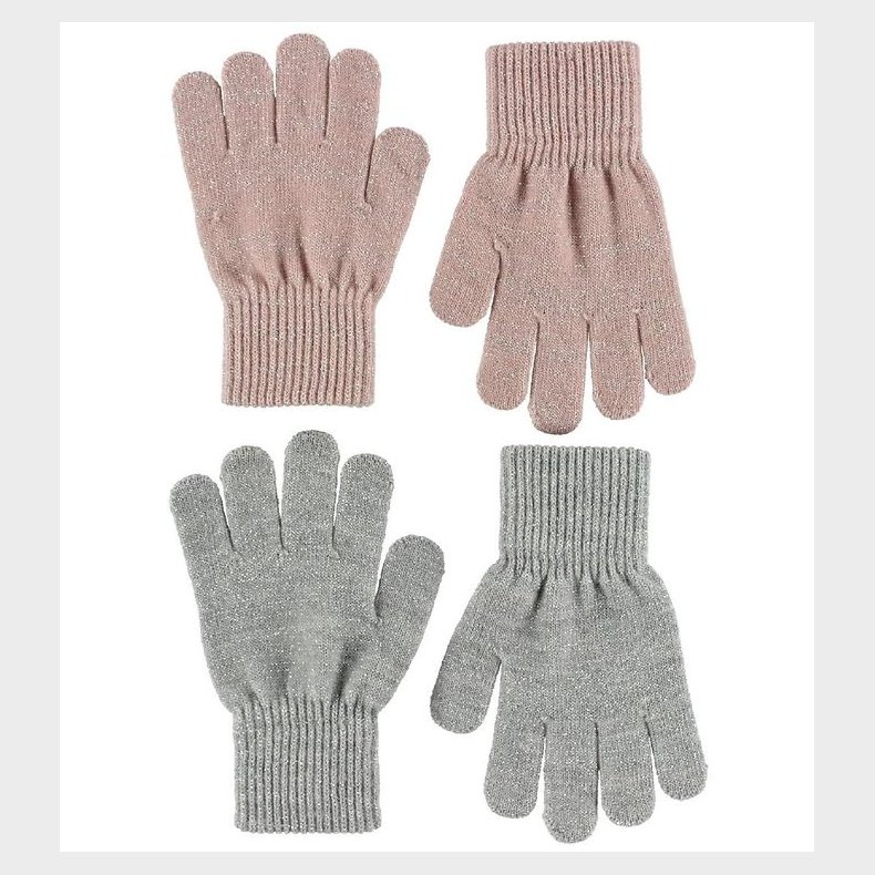 Melton Handsker - 2-pak - Gr/Lyserd m. Glitter