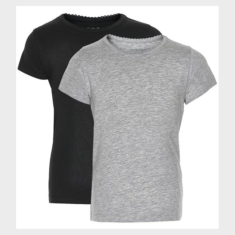 Minymo T-shirt - 2-pak - Sort/Gr�meleret m. Blonde