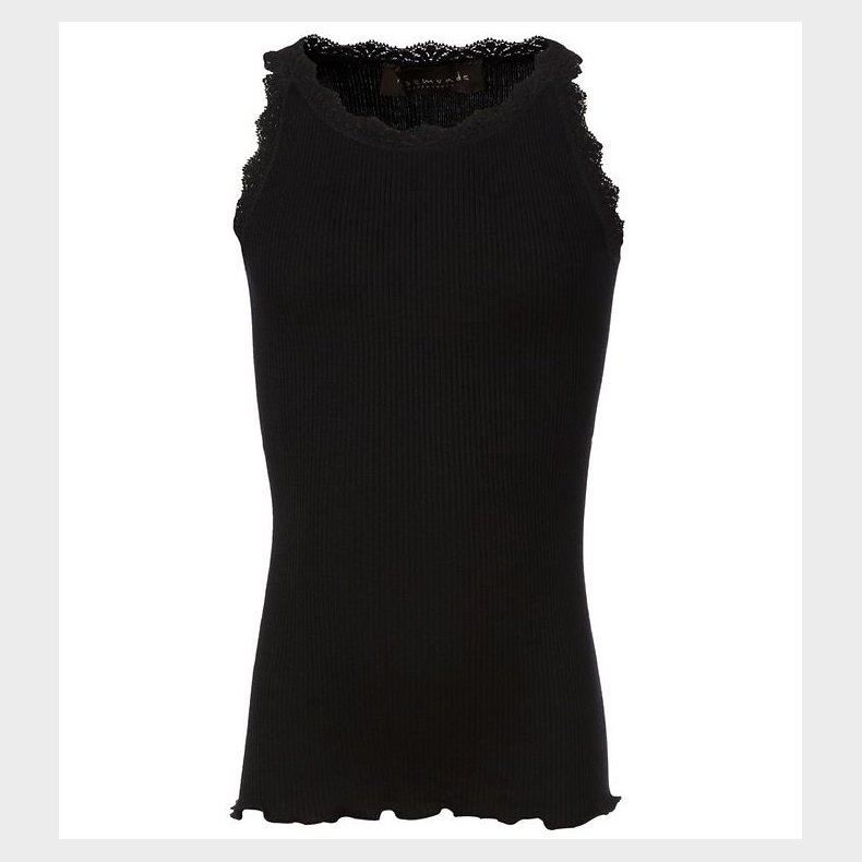 Rosemunde Top - Lang - Silke/Bomuld - Sort m. Blonder