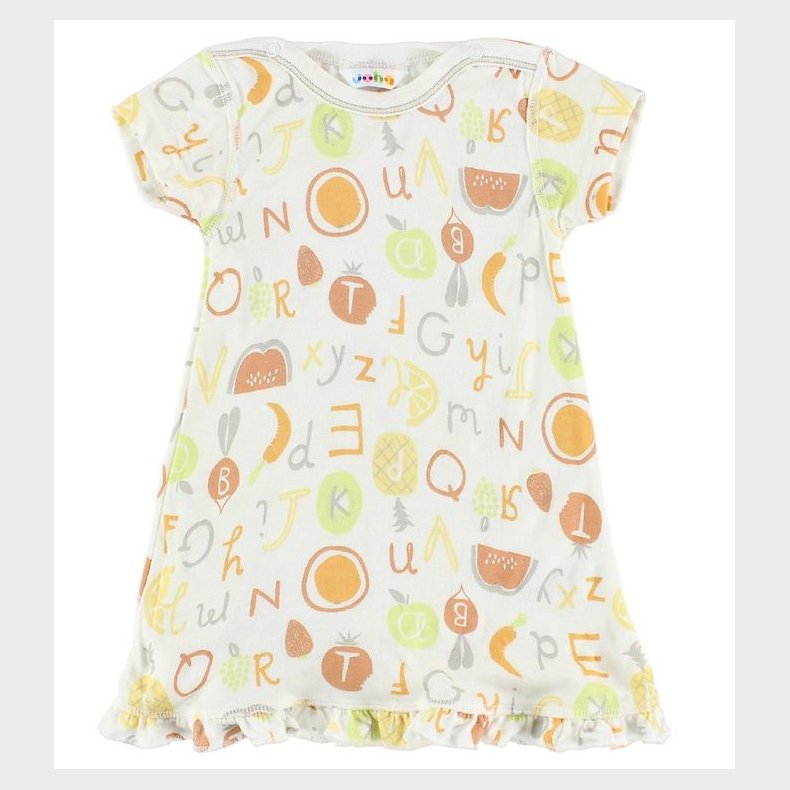 Joha Kjole - Bambus - Hvid m. Frugter/Bogstaver