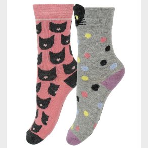 Melton Strmper - 2-pak - Grmeleret/Rosa m. Kat