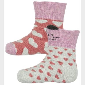 Melton Gstrmper - 2-pak - Grmeleret/Rosa m. Katte/Stjerner