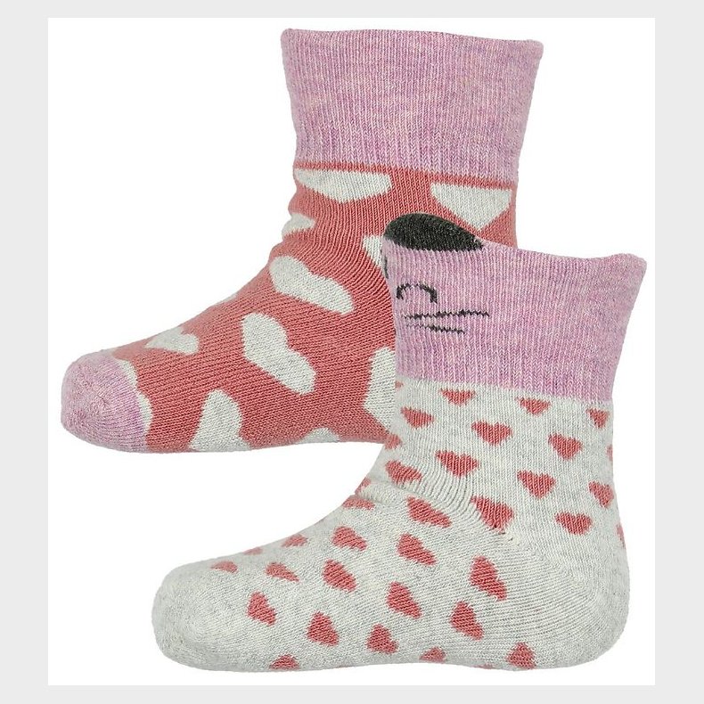 Melton Gstrmper - 2-pak - Grmeleret/Rosa m. Katte/Stjerner
