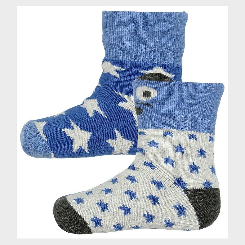 Melton Gstrmper - 2-pak - Bl/Gr m. Stjerner