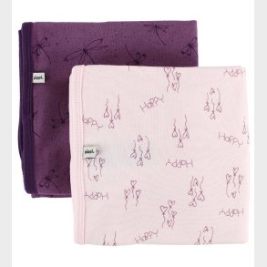 Pippi T�ppe - 70x70 - 2-pak - Lilla/Rosa m. Hjerter/Sommerfugl