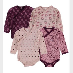 Pippi Sl-om-Bodyer - 4-pak - Mrklilla/Rosa m. Print