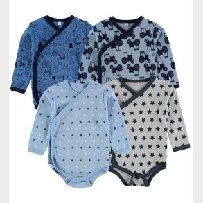 Pippi Baby Sl-om-Bodyer - 4-pak - Bl/Gr m. Print
