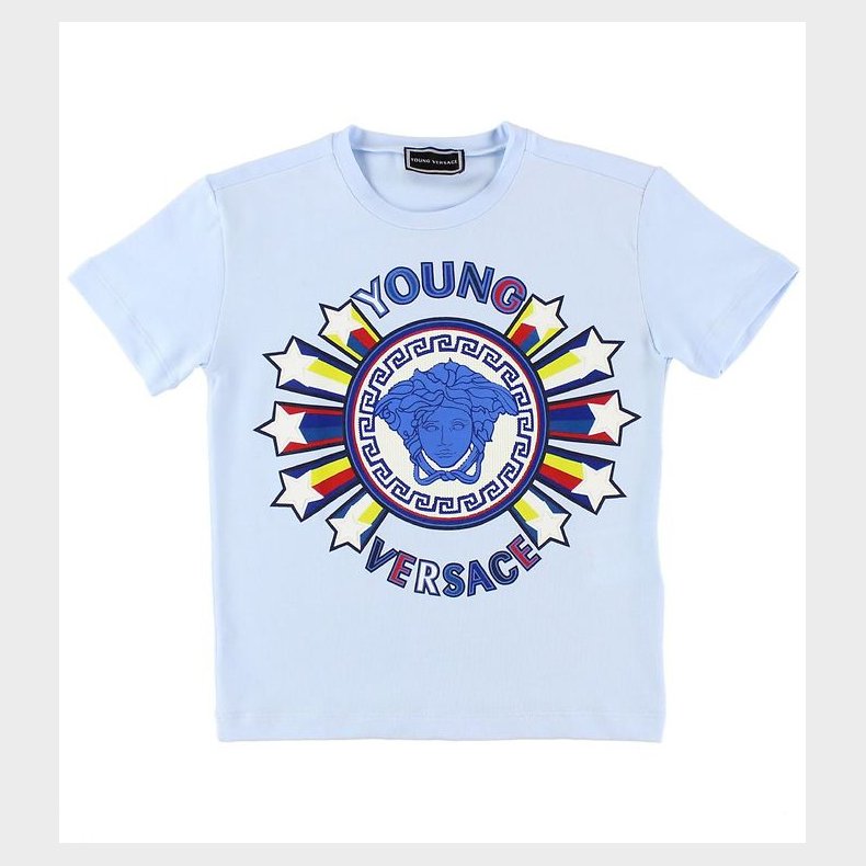 Young Versace T-shirt - Lysebl m. Logo/Stjerner
