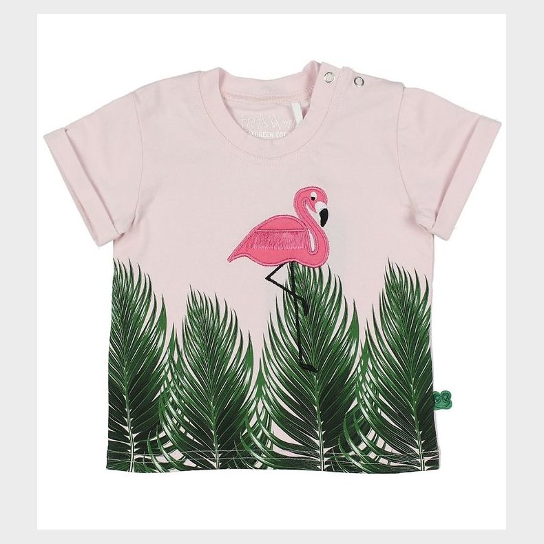 Freds World T-shirt - Lyserd m. Bladprint/Flamingo