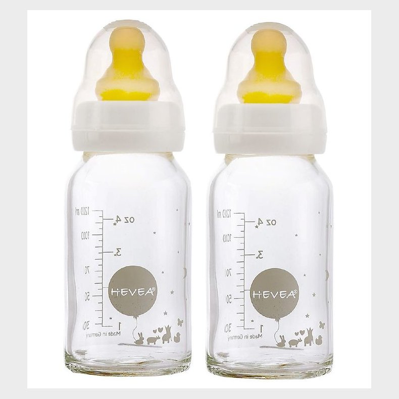 Hevea Sutteflasker - 2-pak - Glas & Naturgummi - Hvid