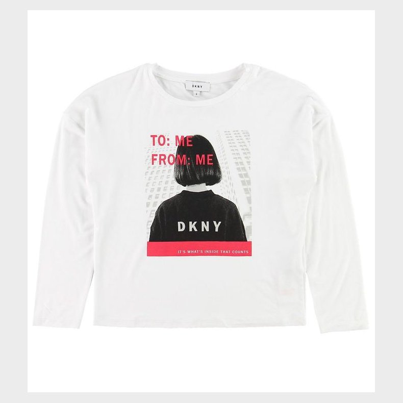 DKNY Bluse - Viskose - Hvid m. Print