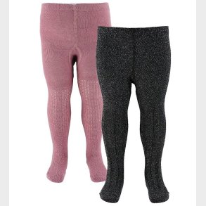 Minymo Str�mpebukser - 2-pak - Rosa/Sort m. Glimmer
