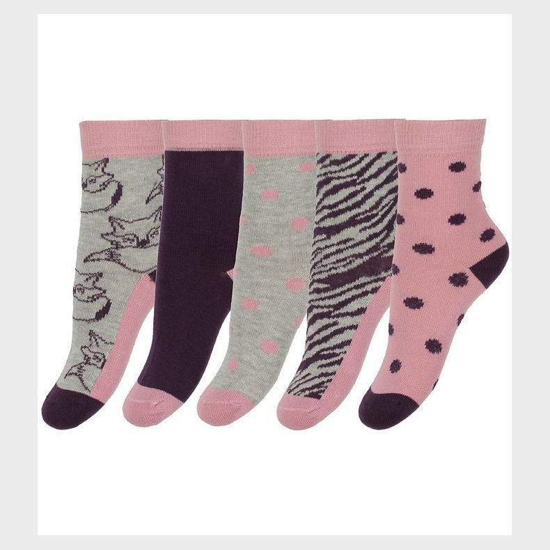 Minymo Str�mper - 5-pak - Gr�/Rosa