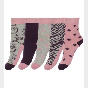 Minymo Str�mper - 5-pak - Gr�/Rosa