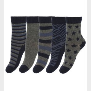 Minymo Str�mper - 5-pak - Bl�/Gr�stribet