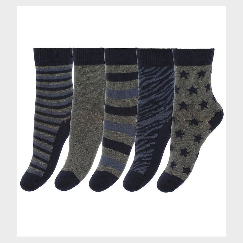 Minymo Str�mper - 5-pak - Bl�/Gr�stribet