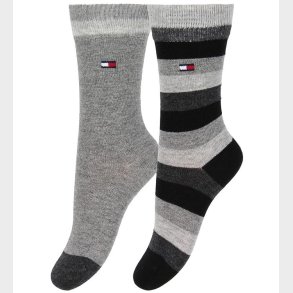 Tommy Hilfiger Strmper - 2-pak - Stripe - Sortstribet/Grmelere