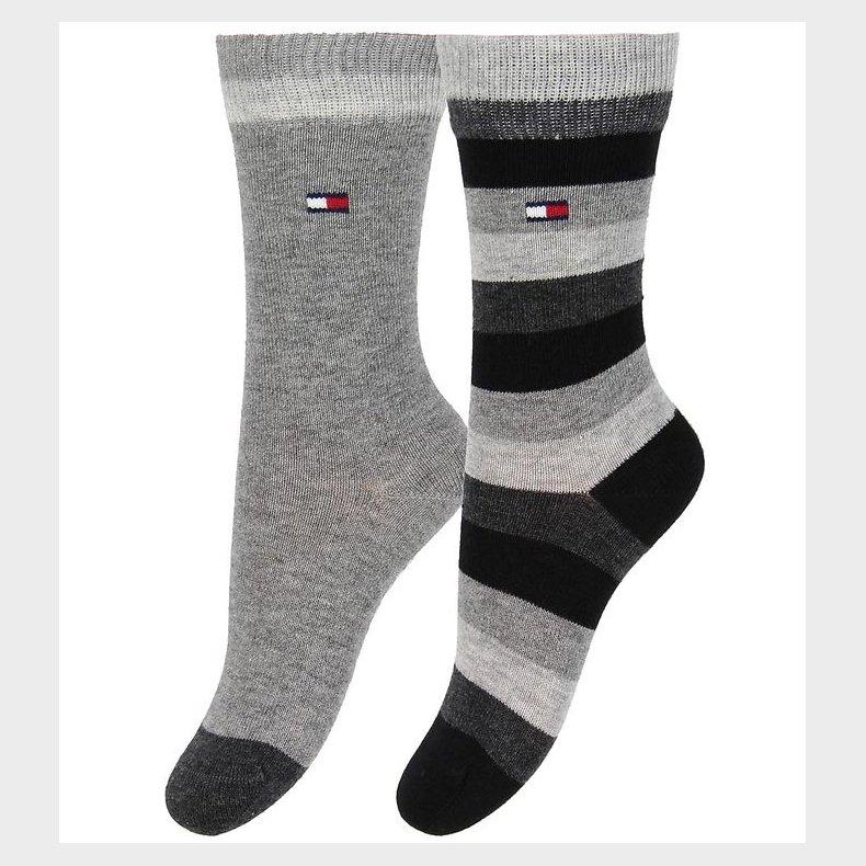 Tommy Hilfiger Strmper - 2-pak - Stripe - Sortstribet/Grmelere