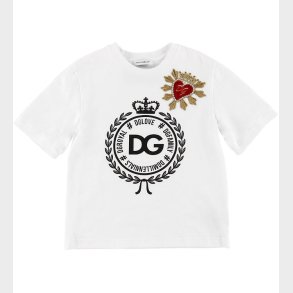 Dolce & Gabbana T-shirt - Hvid m. Patch/Krystaller