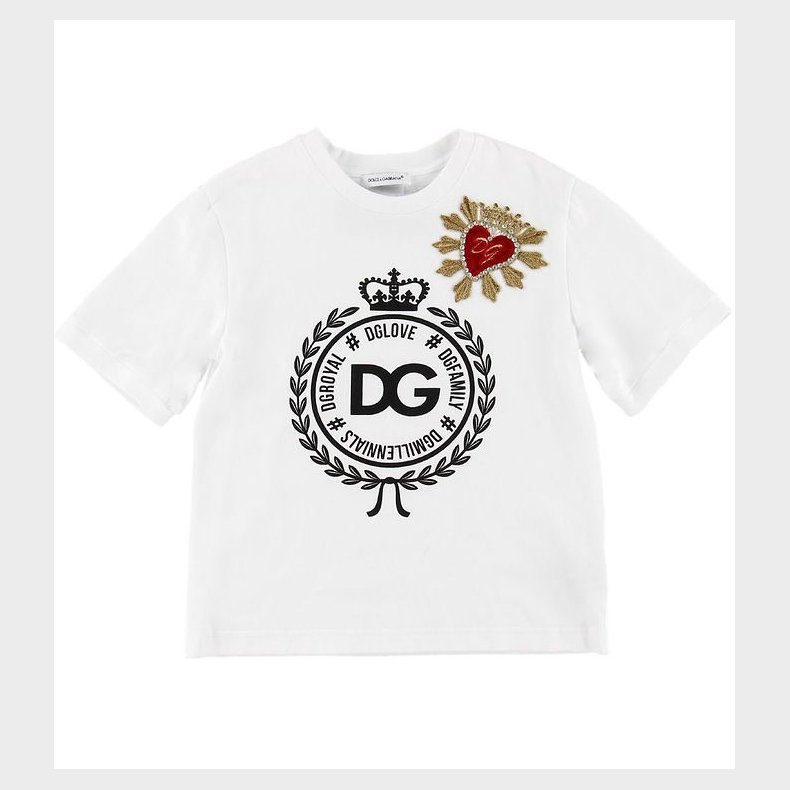 Dolce & Gabbana T-shirt - Hvid m. Patch/Krystaller
