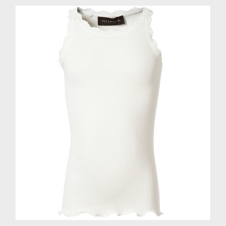 Rosemunde Top - Lang - Silke/Bomuld - Hvid m. Blonder