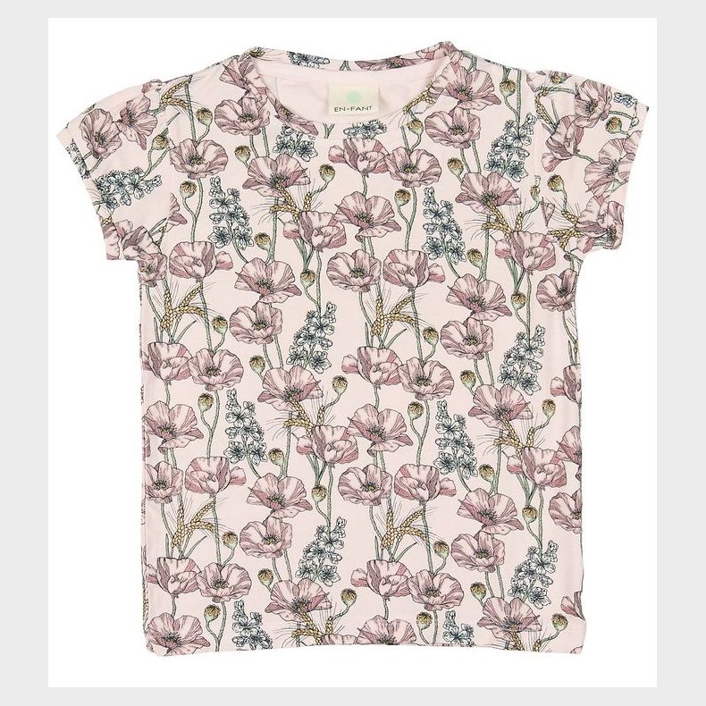 En Fant T-shirt - Lyserd m. Blomster