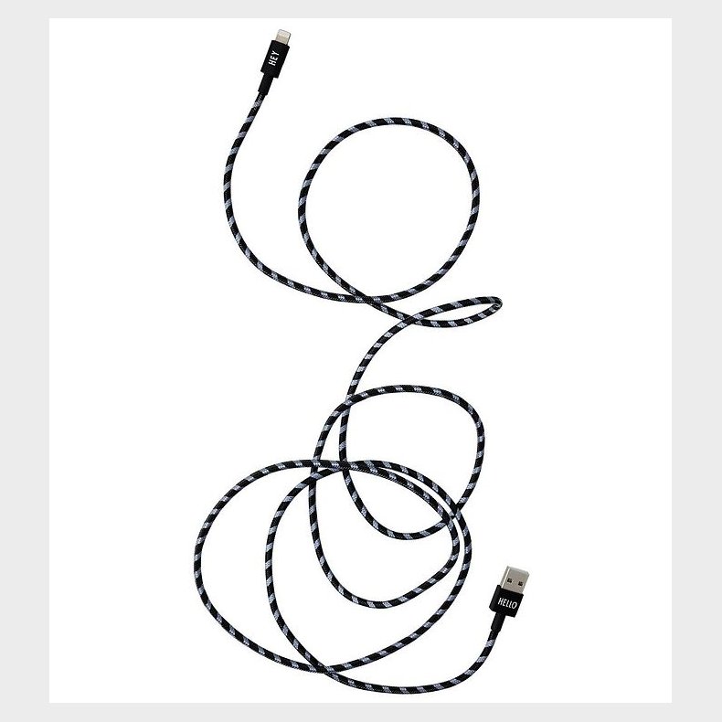 Design Letters Opladekabel - iPhone - 1,85m - Sort/Bl�stribet