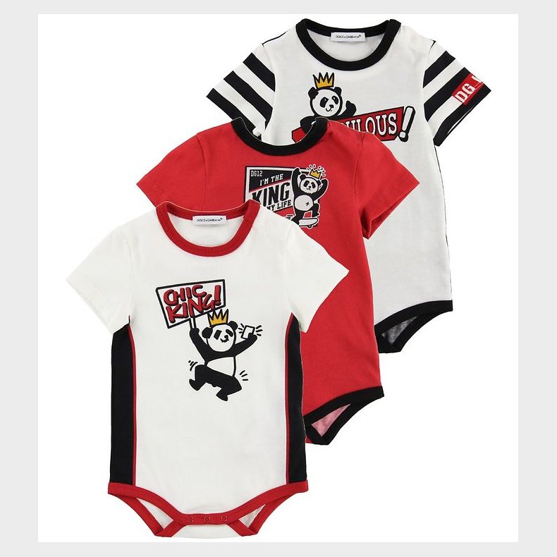 Dolce & Gabbana Bodyer k/ - 3-pak - Hvid/Rd m. Panda