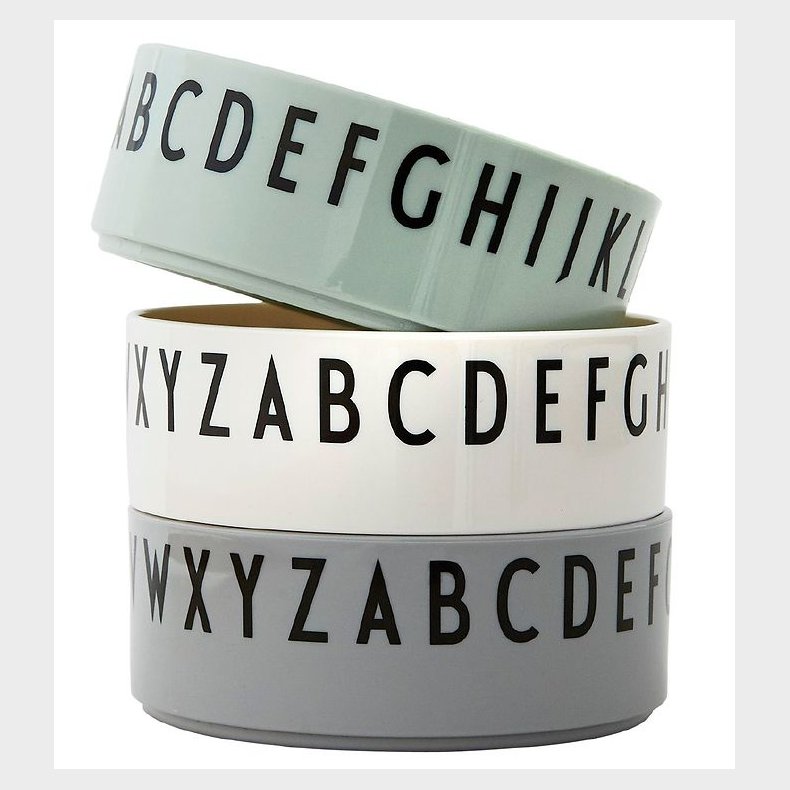 Design Letters Sk�l - 3-pak - Gr�n/Hvid/Gr� m. Bogstaver