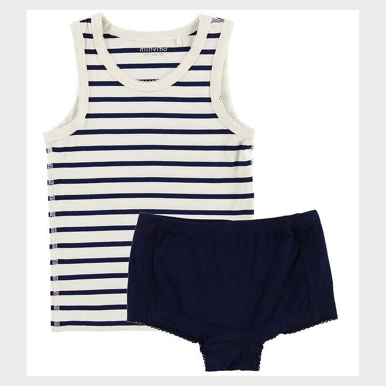 Minymo Undert�j - Bambus - Hvid/Navystribet