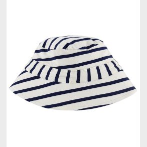 Minymo B�llehat - Bambus - Hvid/Navystribet